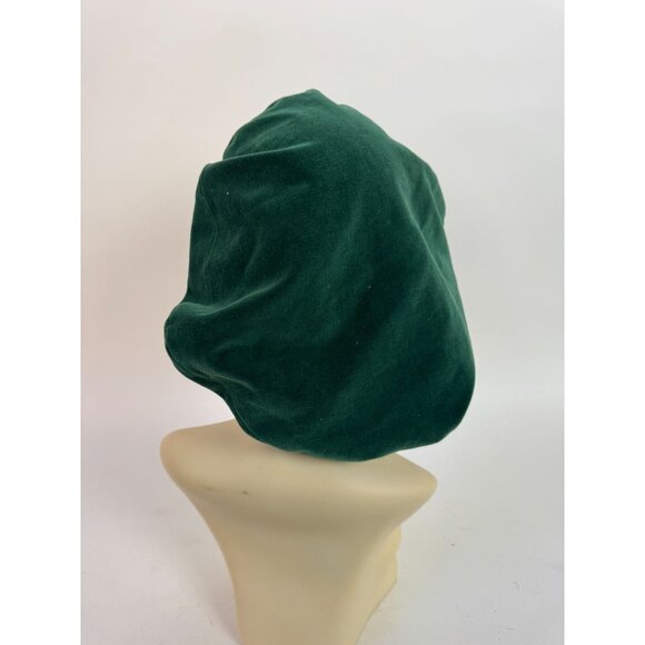 Vintage Green Velvet Slouch Beret Hat For Women Handmade Soft Fabric 1980s Style
